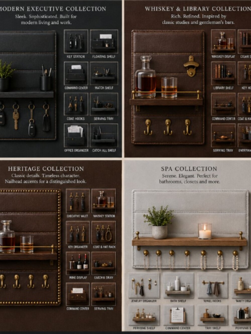 Luxury Handcrafted Leather Wall Organizer, Entryway Shelf, Key Holder